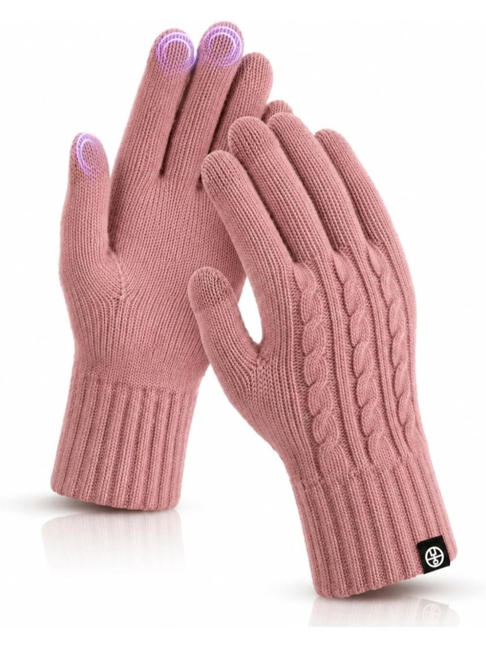 Women's Pink Stretch Touch Screen Thermal Knit Lining Running Driving Gloves